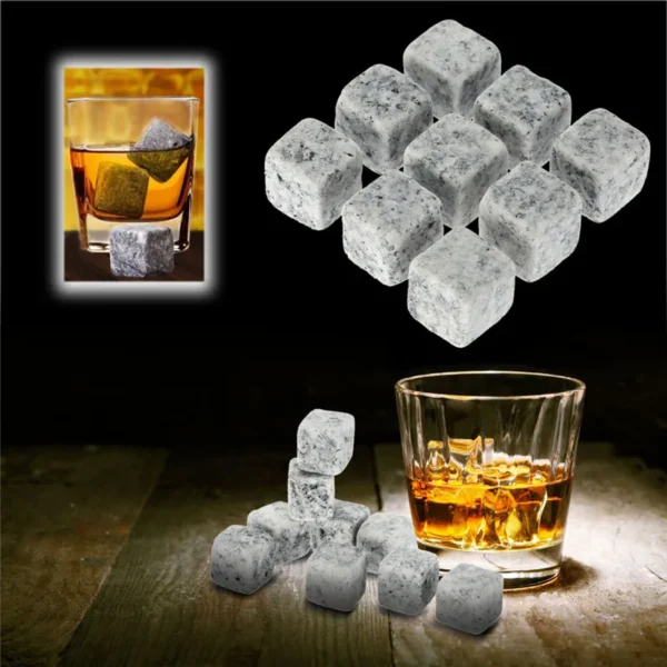 9 Pcs Whisky Ice Stones Wine Drinks Cooler Cubes Whiskey Rocks Granite Pouch Ice Cube Champagne